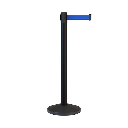 Stanchion Retractable Belt Barrier Black Post 11 Ft. Blue Belt